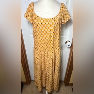 (NWOT) Knox Rose Boho Midi Dress Tiered Prairie Sundress Flutter Sleeve Yellow S